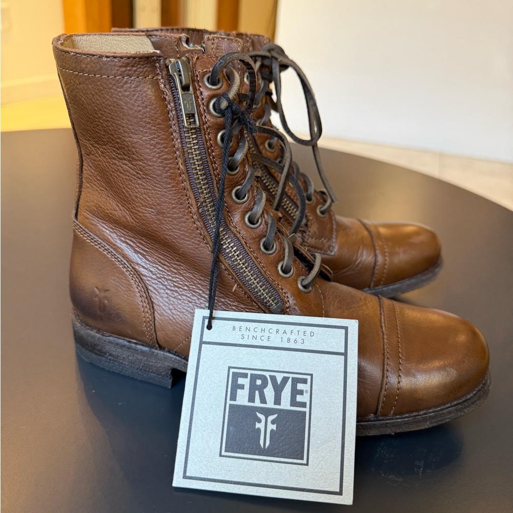 RARE! Frye‎ Womens VINTAGE INSPIRED Tyler Double Zip-SVL Boot, Cognac, 6, NO BOX